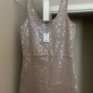 Express Sequin Top in Beige